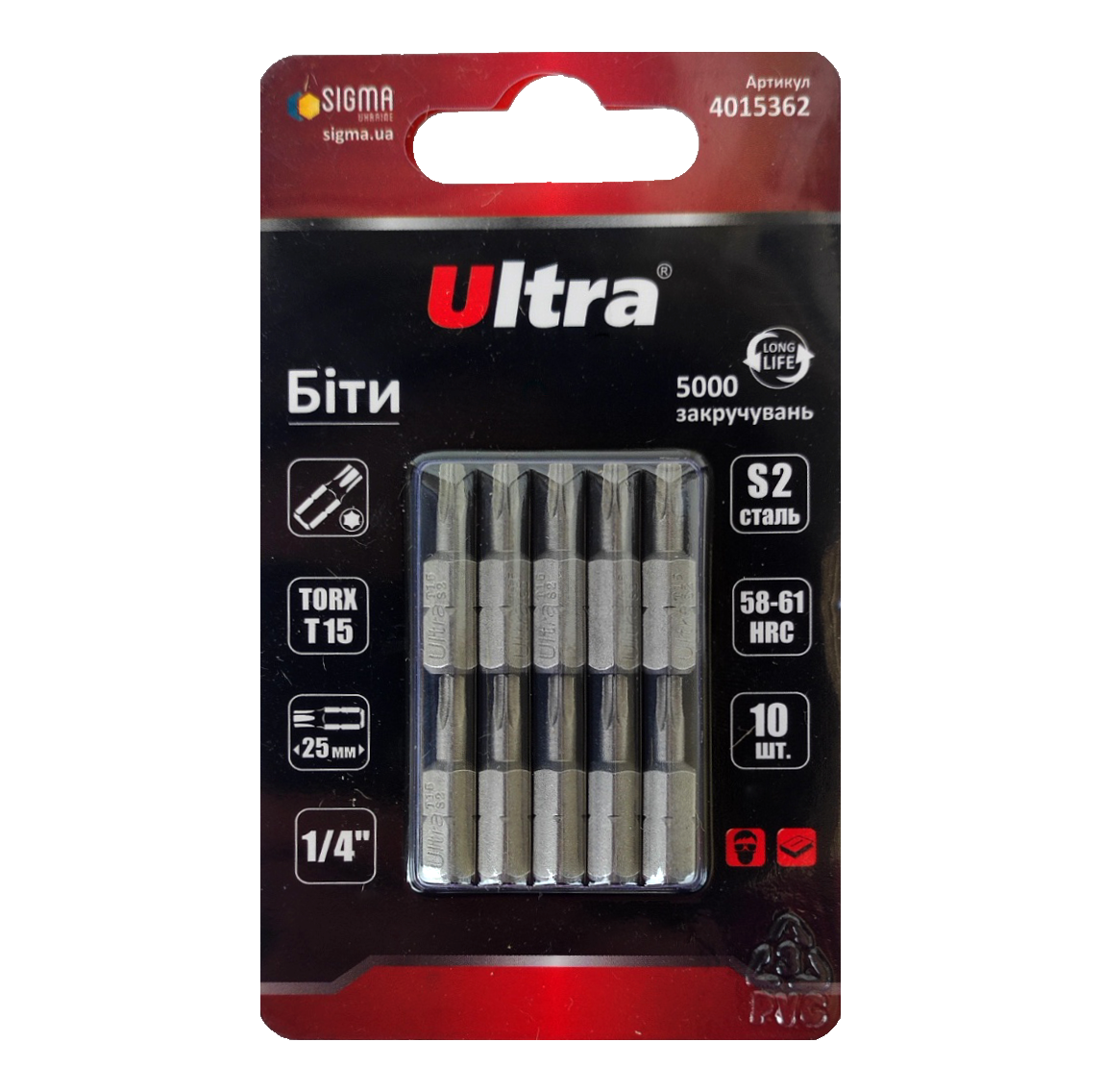 Біти Ultra TORX 15х25 сталь S2 10 шт. (4015362) Біти Ultra TORX 15х25 сталь S2 10 шт. (4015362)