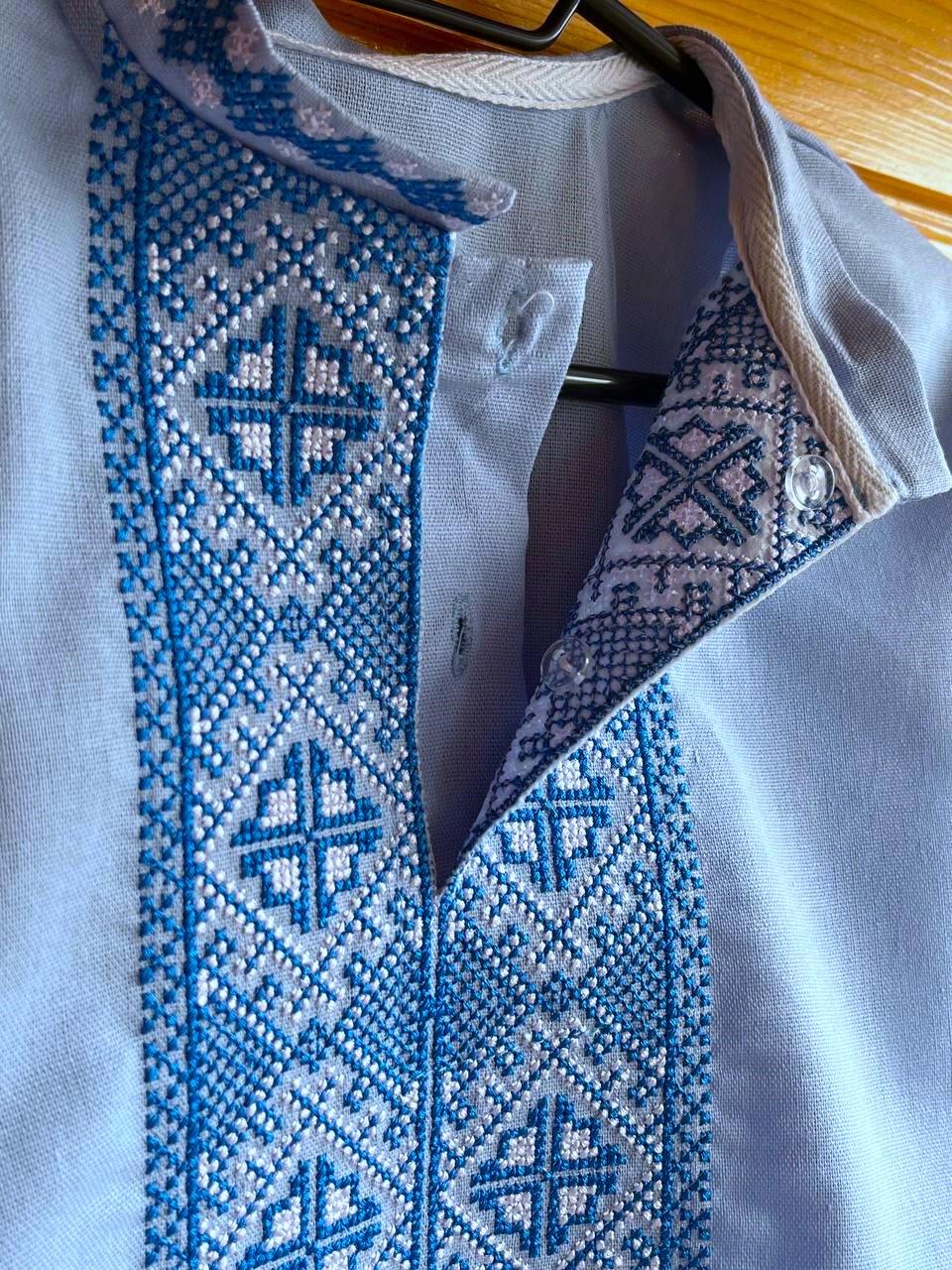 Вышиванка на мальчика натуральный лен с длинным рукавом 158 см Голубой (1801917509) - фото 6