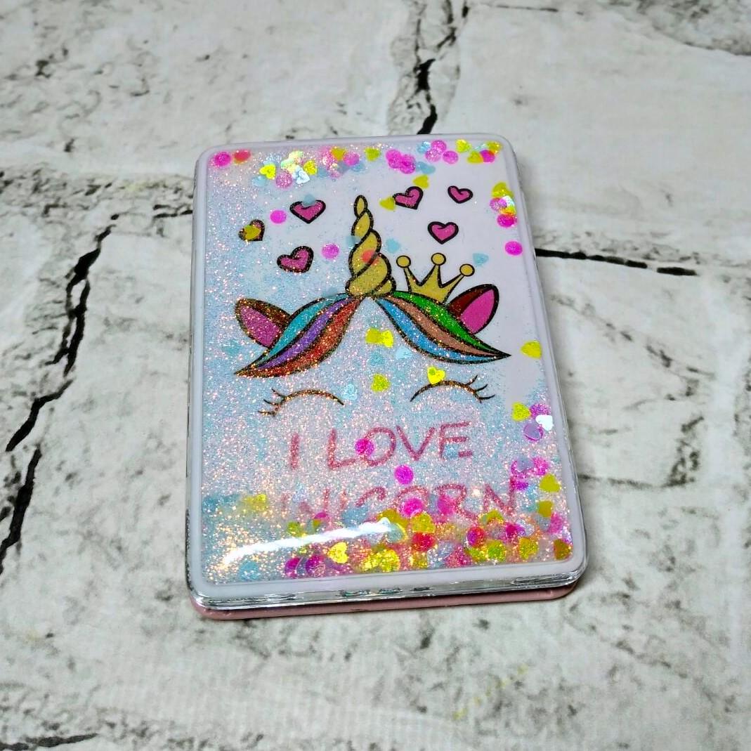 Зеркало карманное косметическое Единорог жидкие блестки 8,4х6 см (A23-3)