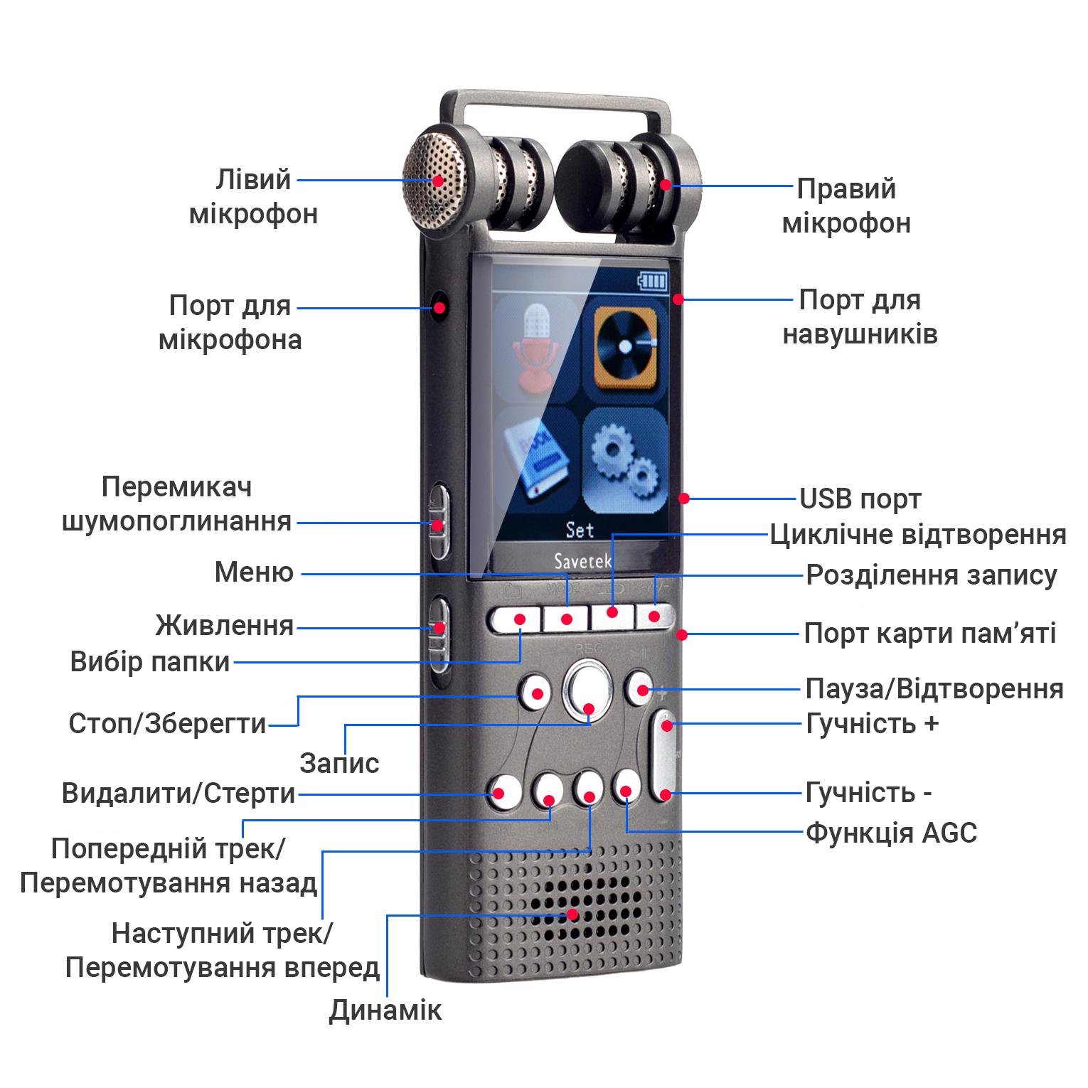 ᐉ Диктофон цифровой Savetek GS-R06 стерео 16 Гб + поддержка SD карт •  Купить в Киеве, Украине • Лучшая цена в Эпицентр