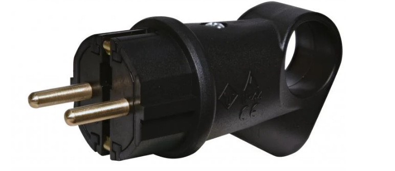 Вилка побутова із заземленням пряма ETI PKB-AN 16А 2P+PE з кільцем каучук IP44 Чорний (4481001)