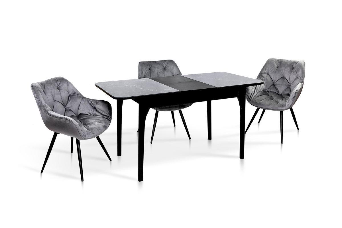 Обеденный стол раскладной Микс Мебель Фиеста ДСП/стекло/дерево 1450х750х700 мм Черный/Черный мрамор (А0056354) - фото 6 Обеденный стол раскладной Микс Мебель Фиеста ДСП/стекло/дерево 1450х750х700 мм Черный/Черный мрамор (А0056354) - фото 6