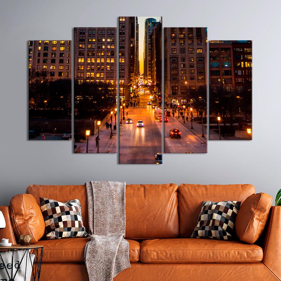 Картина город Люди на улице вечернего Лондона 137x85 см (A769-5)