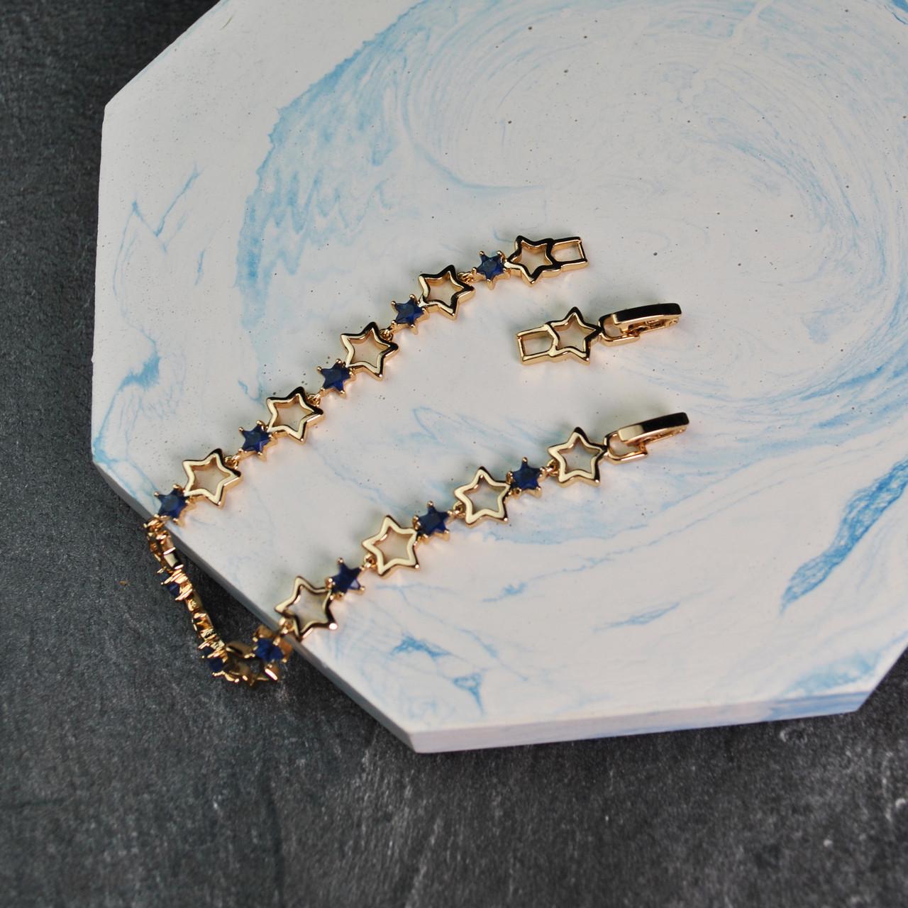 Браслет зірки з синіми фіанітами медична сталь позолота (x204-2) - фото 3 Браслет зірки з синіми фіанітами медична сталь позолота (x204-2) - фото 3