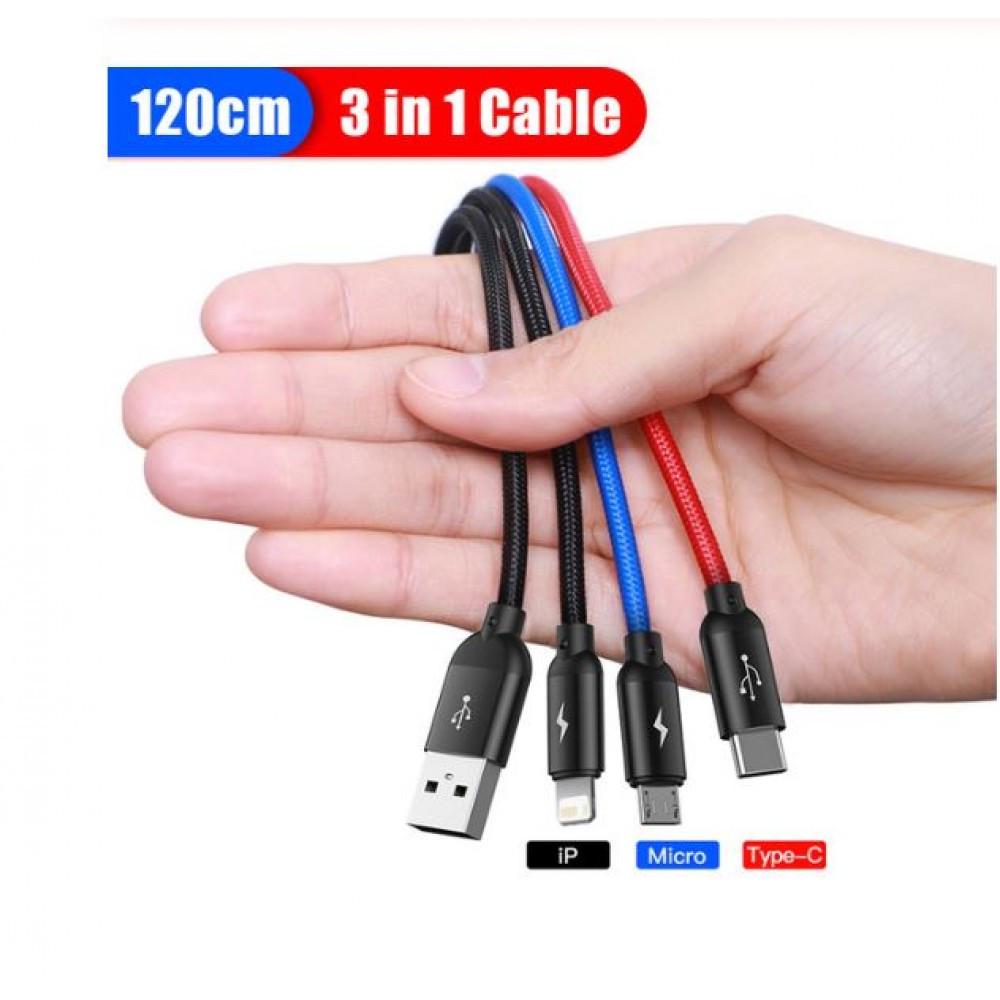 Кабель Baseus Type-C/Lightning/microUSB-USB 3в1 120 см (25397324) - фото 2 Кабель Baseus Type-C/Lightning/microUSB-USB 3в1 120 см (25397324) - фото 2