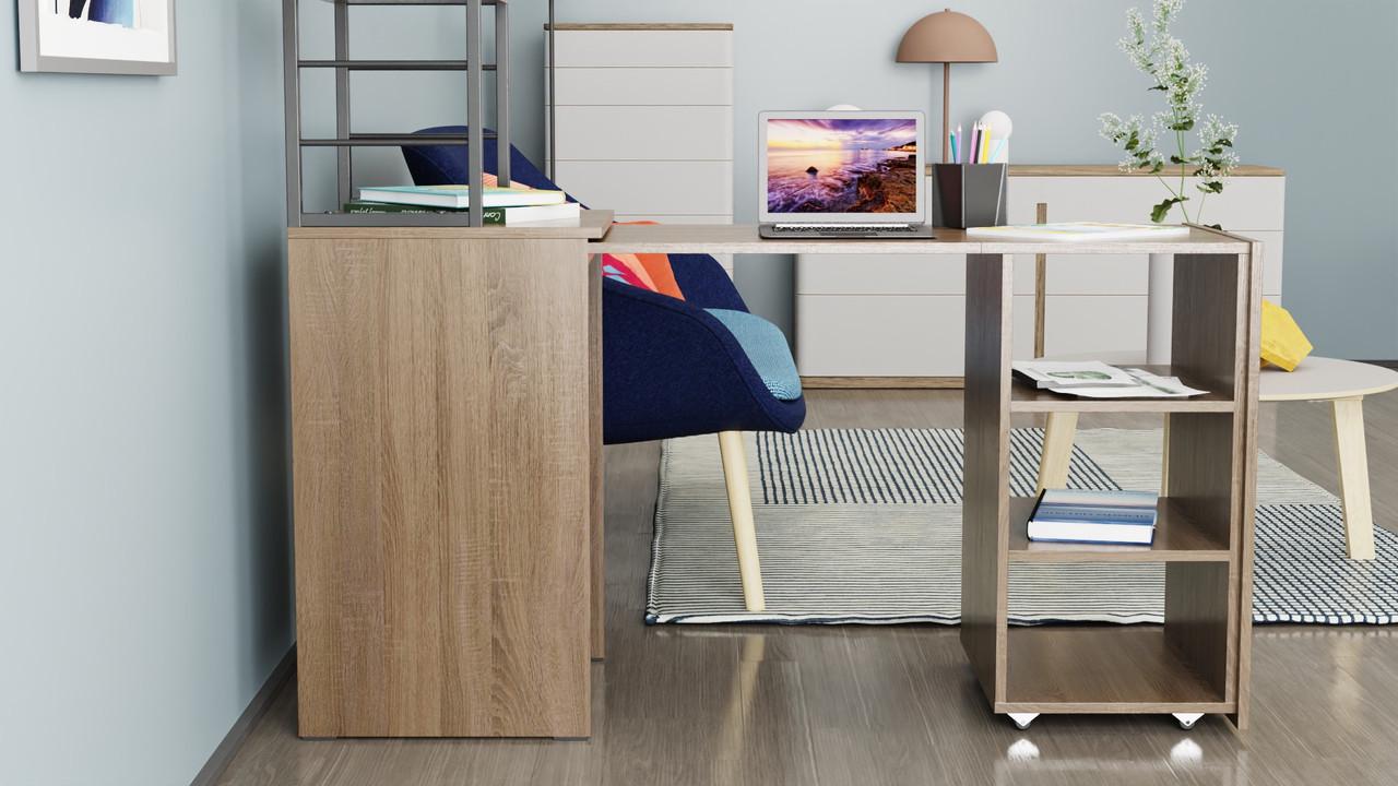 Стіл-тумба трансформер Ferrum-decor Смарт 4/2 з етажеркою метал/ДСП 16 мм 1430x1450x600 мм Чорний/Дуб Сонома Трюфель (FRD-105134) - фото 4 Стіл-тумба трансформер Ferrum-decor Смарт 4/2 з етажеркою метал/ДСП 16 мм 1430x1450x600 мм Чорний/Дуб Сонома Трюфель (FRD-105134) - фото 4