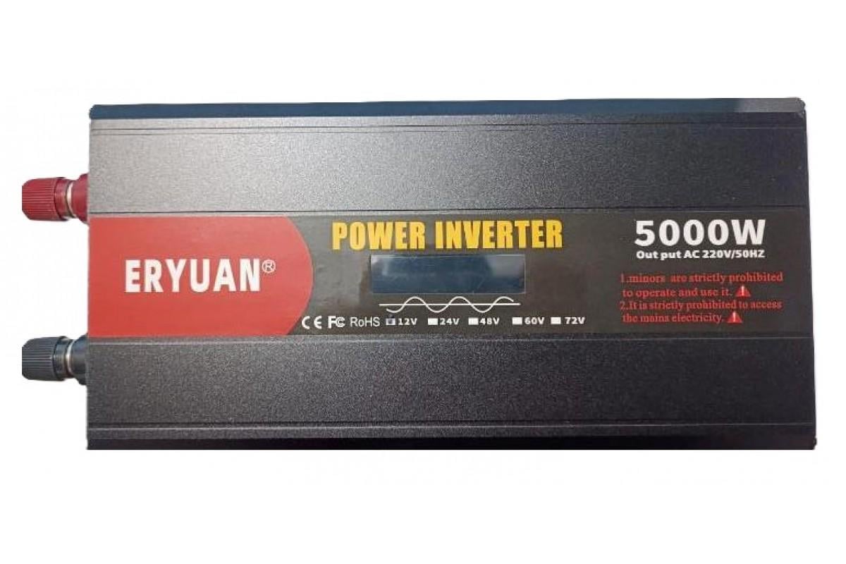 Инвертор автомобильный ERYUAN 5000W 12V/220V LCD дисплей чистый синус Черный (147-14-16198)