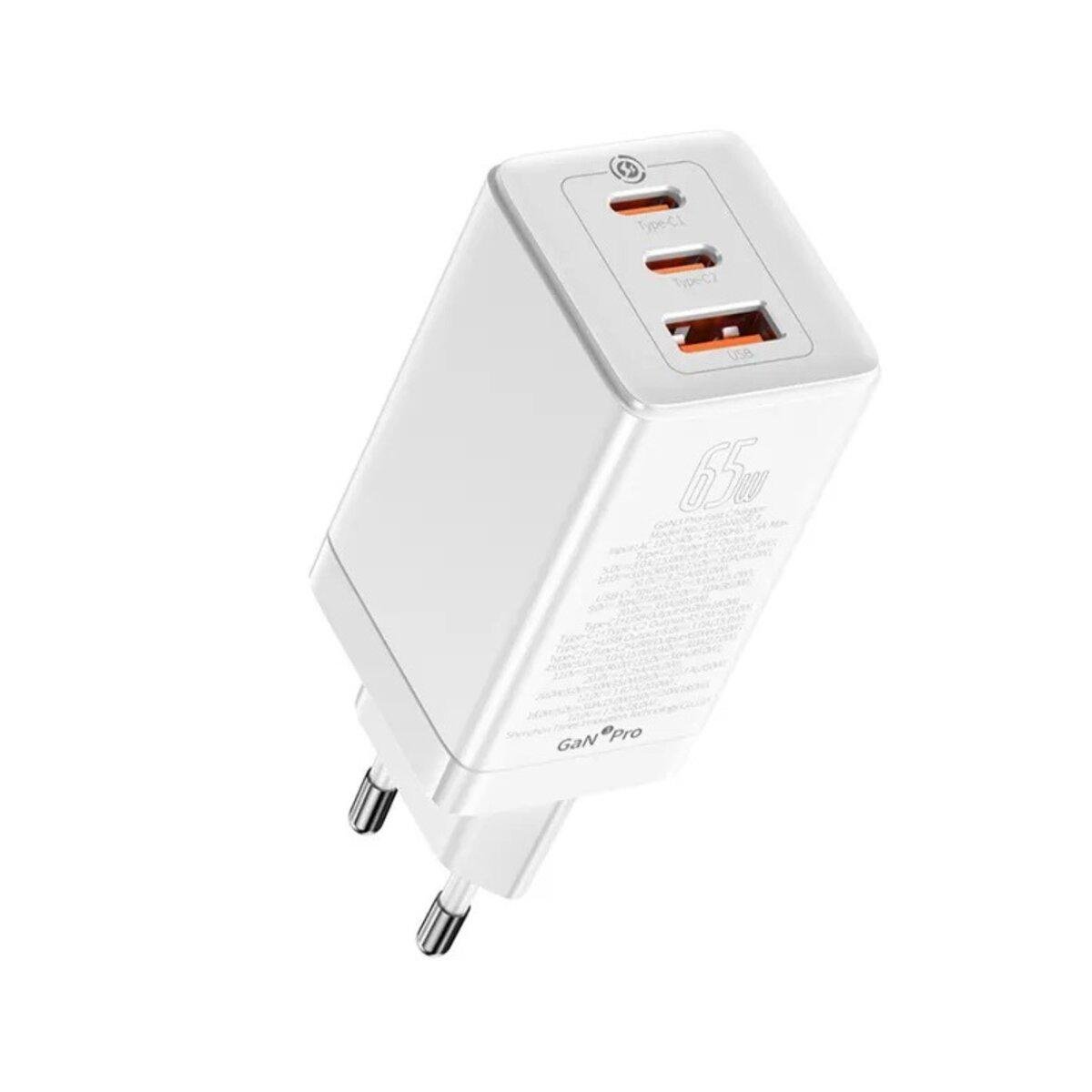 Зарядний пристрій BASEUS GaN3 Pro Fast Charger 2C+U 65 W EU Type-C 1 м White (CCGP050102)