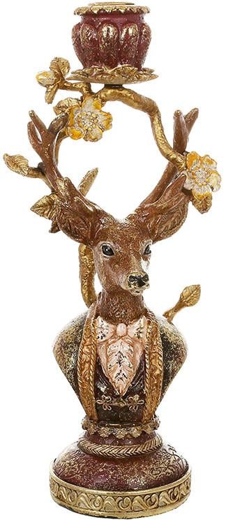 Свічник декоративний Олень у червоному полістоун із золотою поталлю 31 см