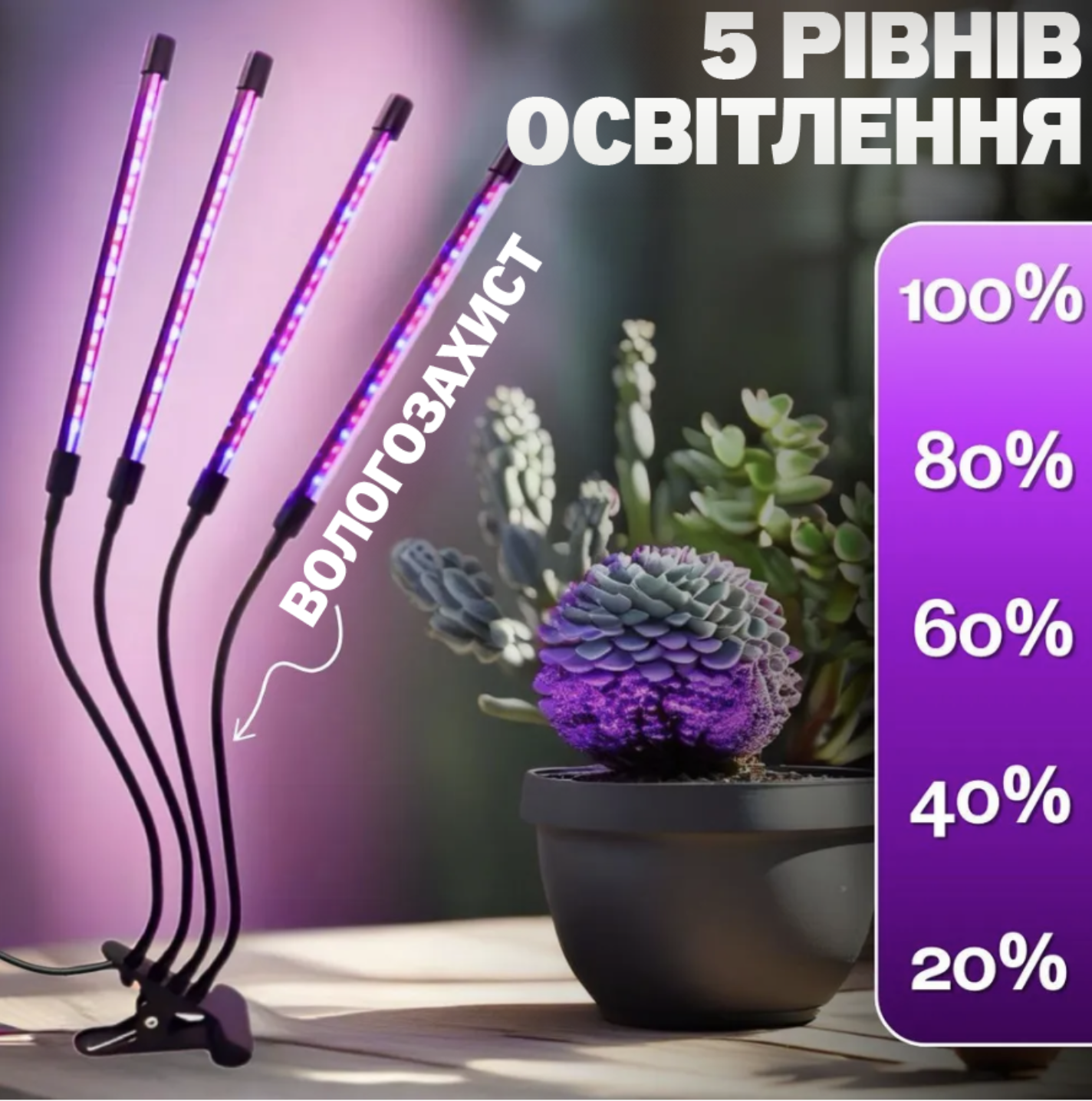 Фитолампа полного спектра 4 LED на прищепке с изменением цвета и таймером (Е500222) - фото 4 Фитолампа полного спектра 4 LED на прищепке с изменением цвета и таймером (Е500222) - фото 4