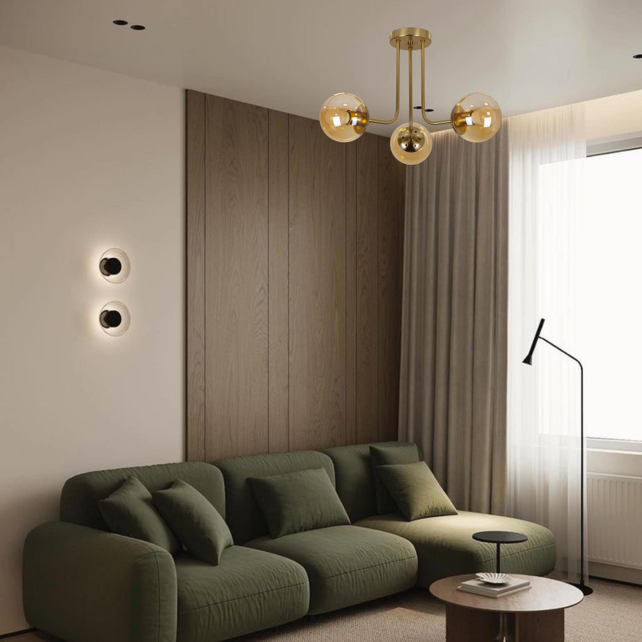 Люстра стельова Triple Glow з 3 плафонами-кулями Бронзовий (52-9908-3 BRZ+BR) - фото 2 Люстра стельова Triple Glow з 3 плафонами-кулями Бронзовий (52-9908-3 BRZ+BR) - фото 2