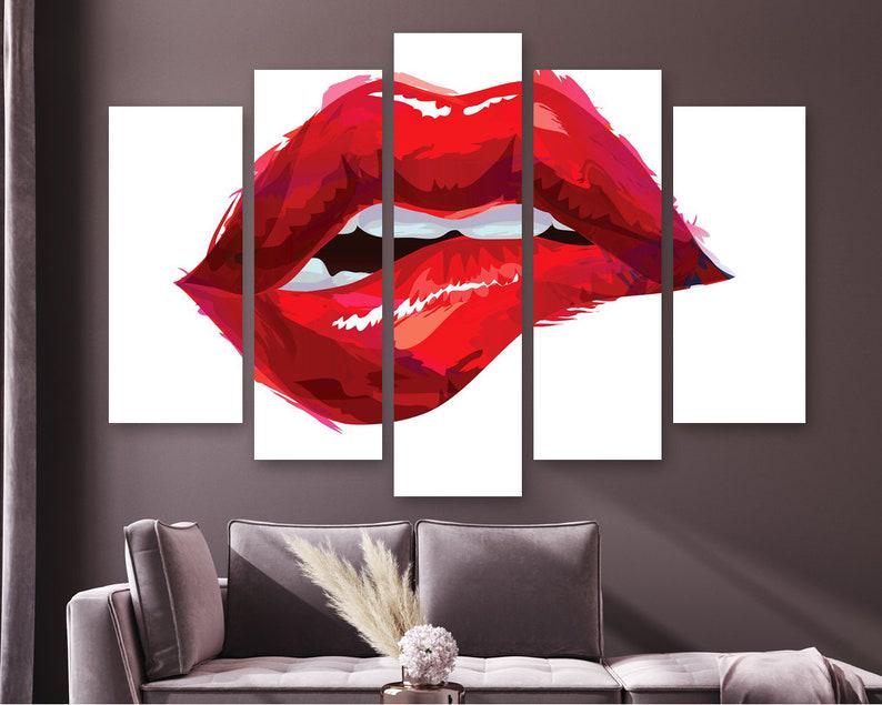 Модульная картина KIL Art Алые губы на холсте из пяти частей 112x68 см (M51_M_153) Модульная картина KIL Art Алые губы на холсте из пяти частей 112x68 см (M51_M_153)