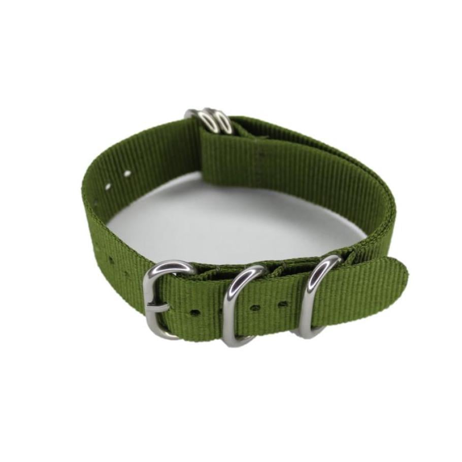 Ремешок для часов тканевый сплошной 20 мм Khaki Silver (3596)