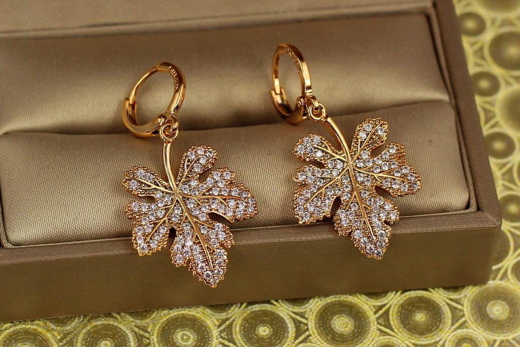 Серьги подвески Xuping Jewelry Листочек клена 3,8 см Золотистый (2090822175)