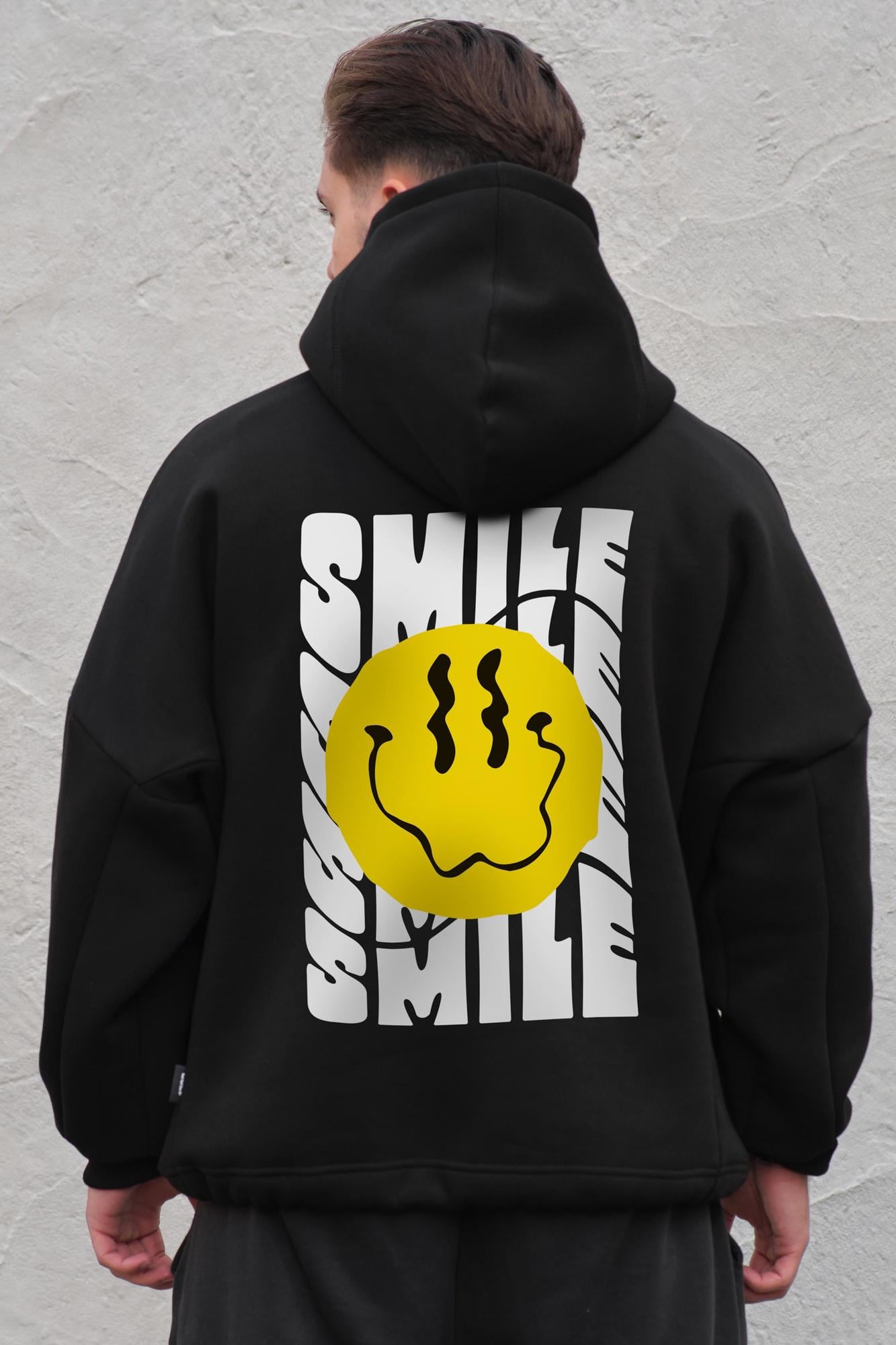 Худи на флисе Without с капюшоном и принтом Smile оверсайз Black (8055550)