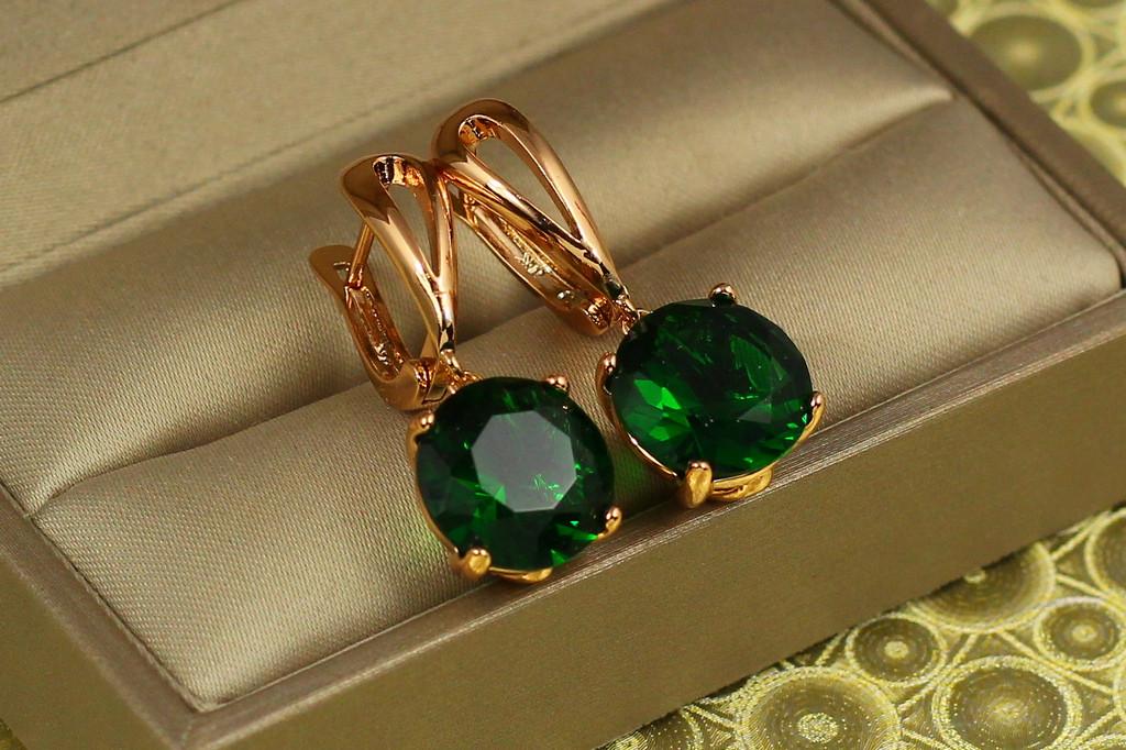 Серьги подвески Xuping Jewelry с большим зеленым камнем 2,8 см Золотистый (2147846622)