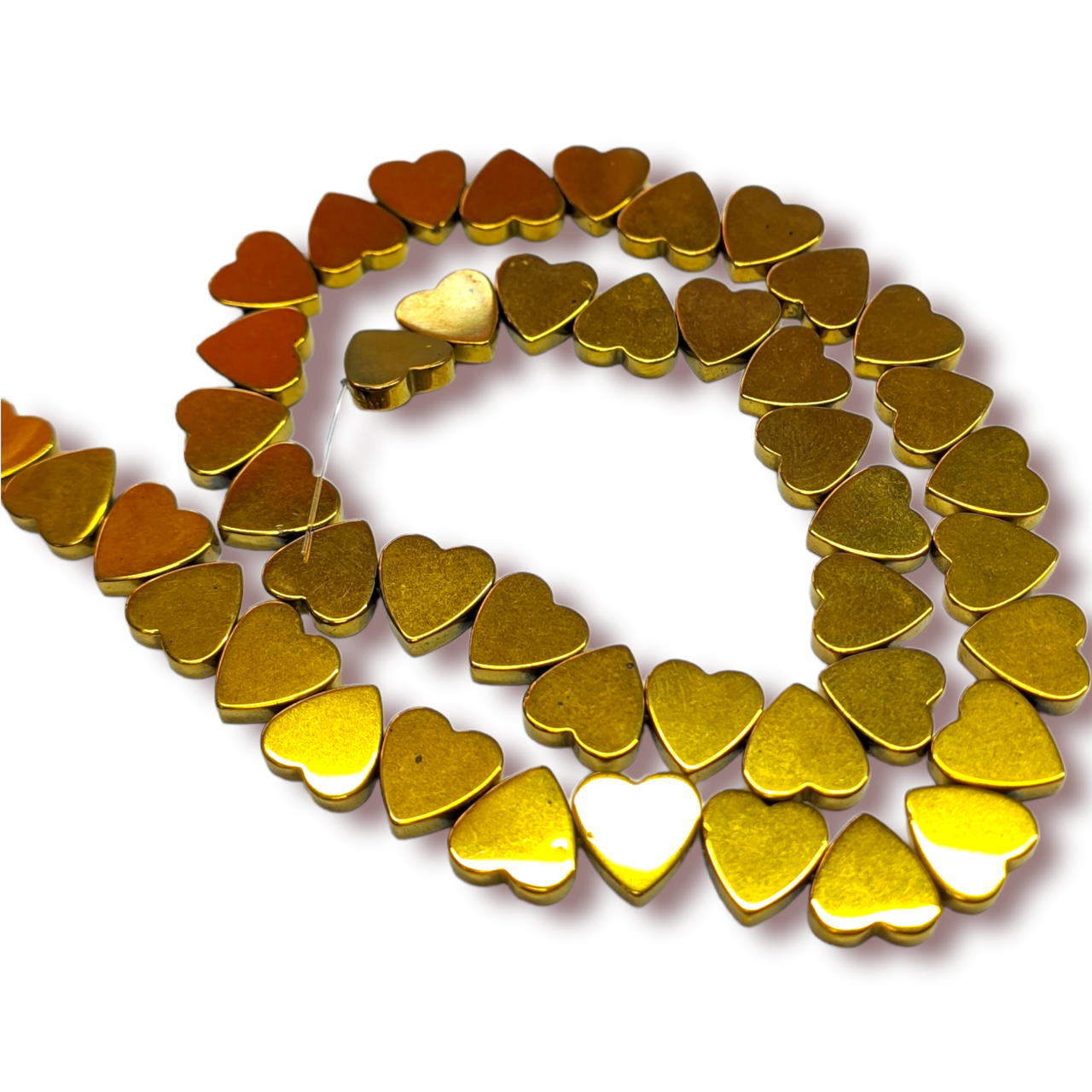 Бусины Сердце Гематит 8х2 мм Рондель Боковое Отверстие нить 40 см Золотой (БГ0802с49)