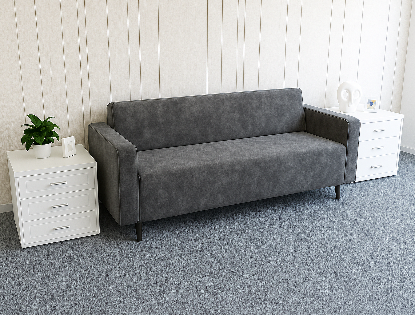 Диван офисный Tobi Sho Тайм с подлокотниками велюр Крокус 1760х680х770 мм Серый (Серый/90) - фото 1