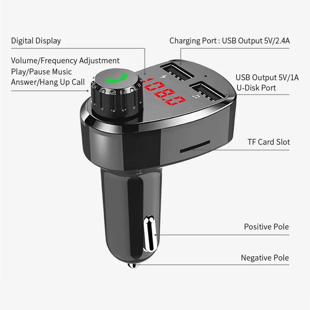 FM модулятор автомобільний GXYKIT G13 Bluetooth 2xUSB виходи TF Card - фото 3