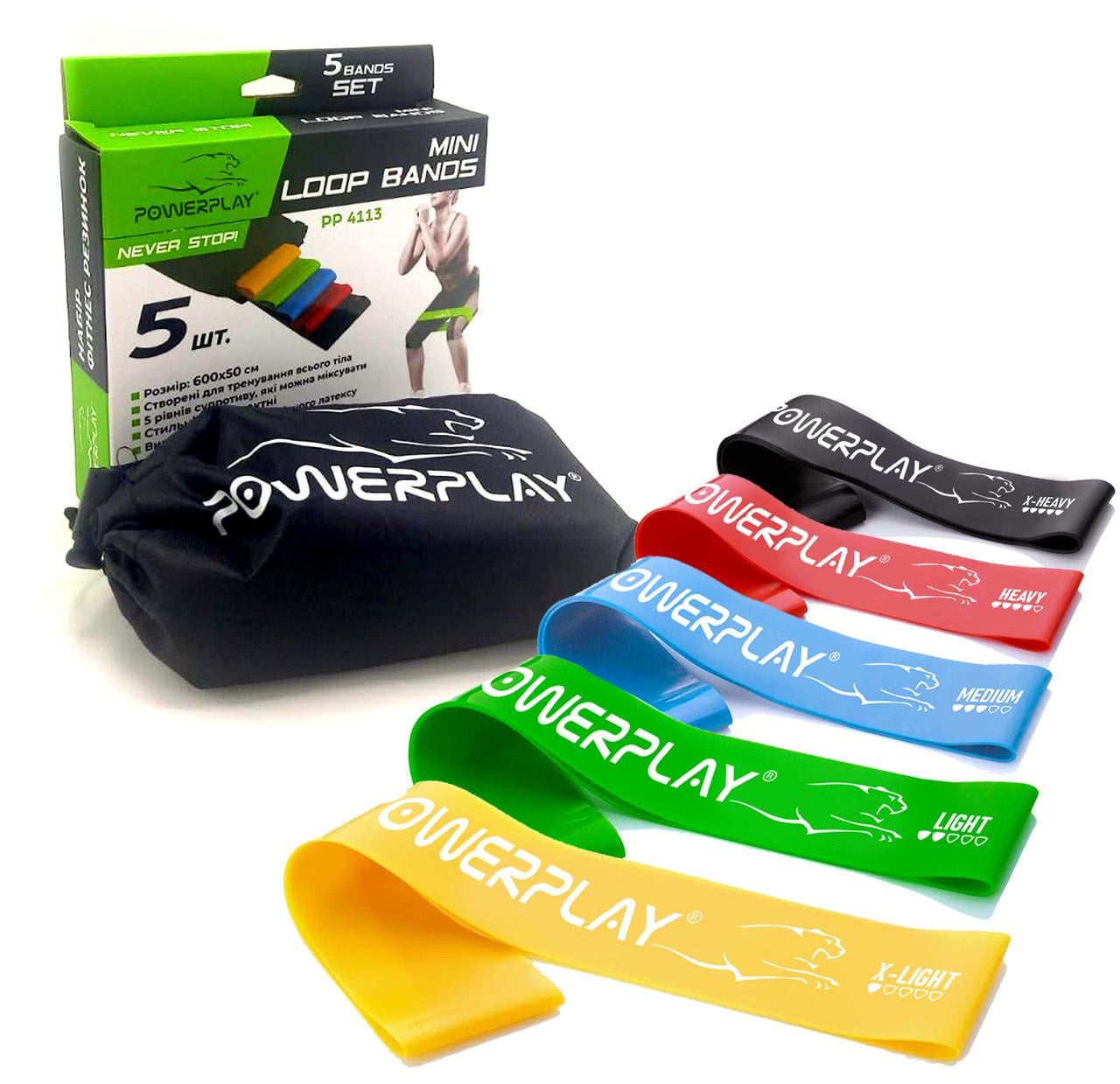Резинки для фітнесу PowerPlay 4113 Mini Power Band Set 5 шт. від 1 до 20 кг