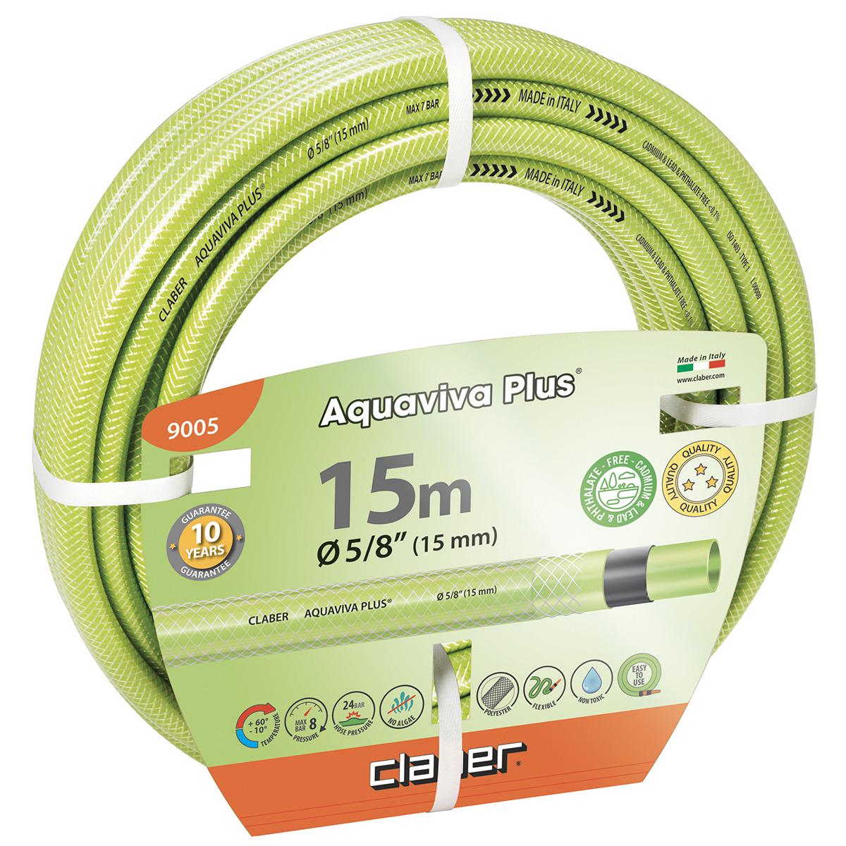 Шланг садовый для полива Claber Aquaviva Plus 9005 15 м 5/8" 5 слоев