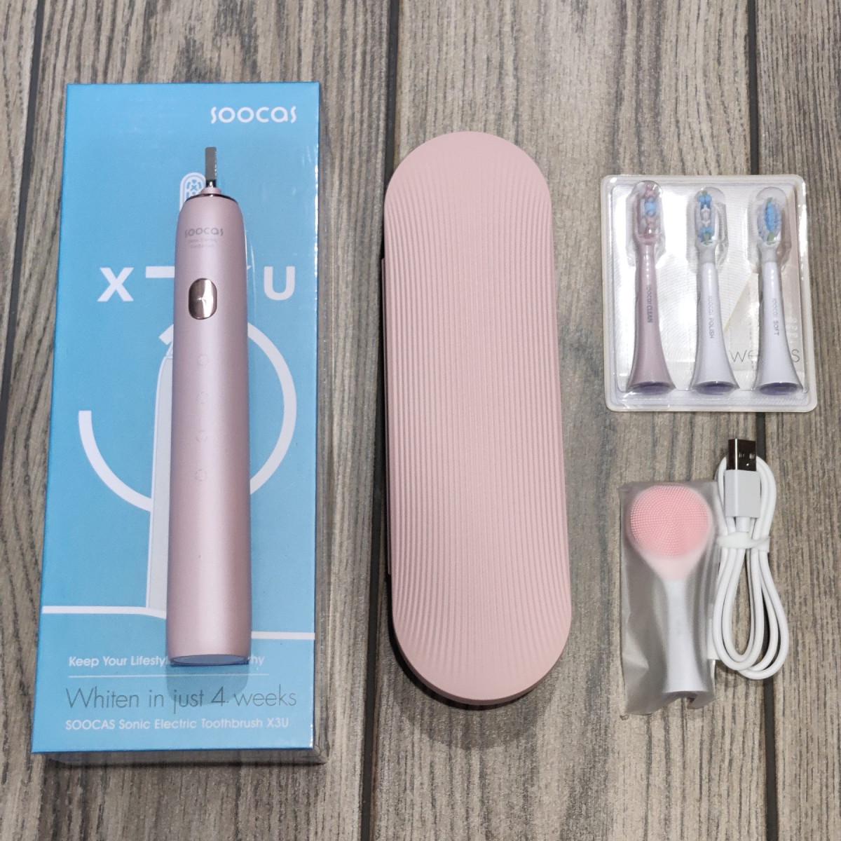 Зубна щітка звукова Soocas X3U Blue Edition Global з фуляром та 4-ма насадками Рожевий (2874) - фото 4