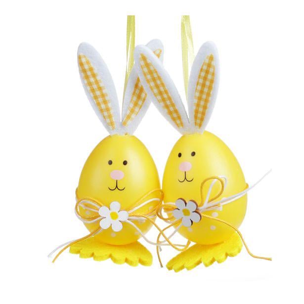 Декор великодній на підвісі BonaDi Зайка 12 см 2 шт Жовтий (781-803)