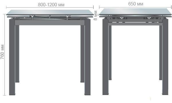 Обідній стіл Карлос 760х800+400х650 розкладний Чорний/Антрацит - фото 10 Обідній стіл Карлос 760х800+400х650 розкладний Чорний/Антрацит - фото 10