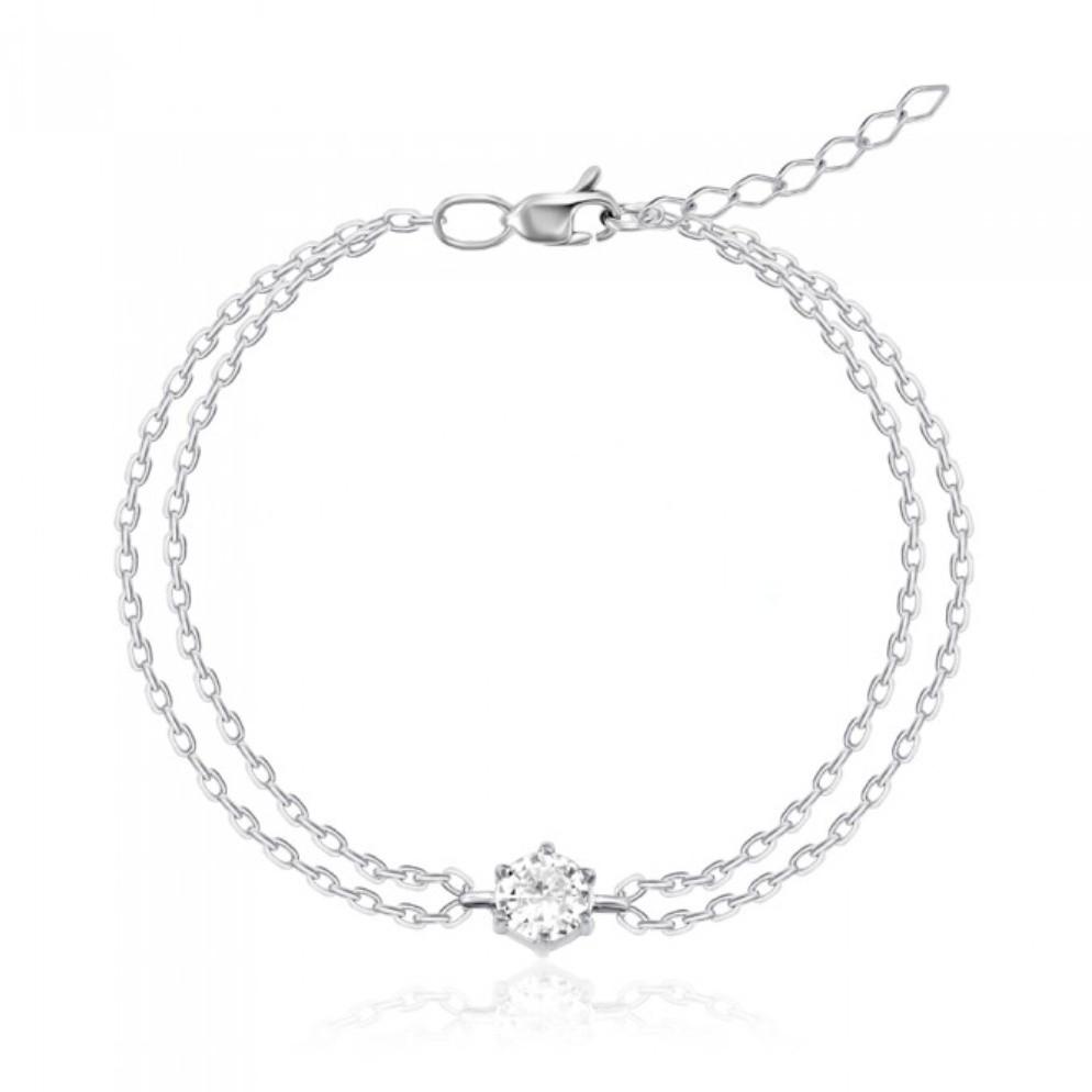 Браслет на руку с белым камнем серебро 925 пробы родированное 3,20 г 16-20 см (75276б)