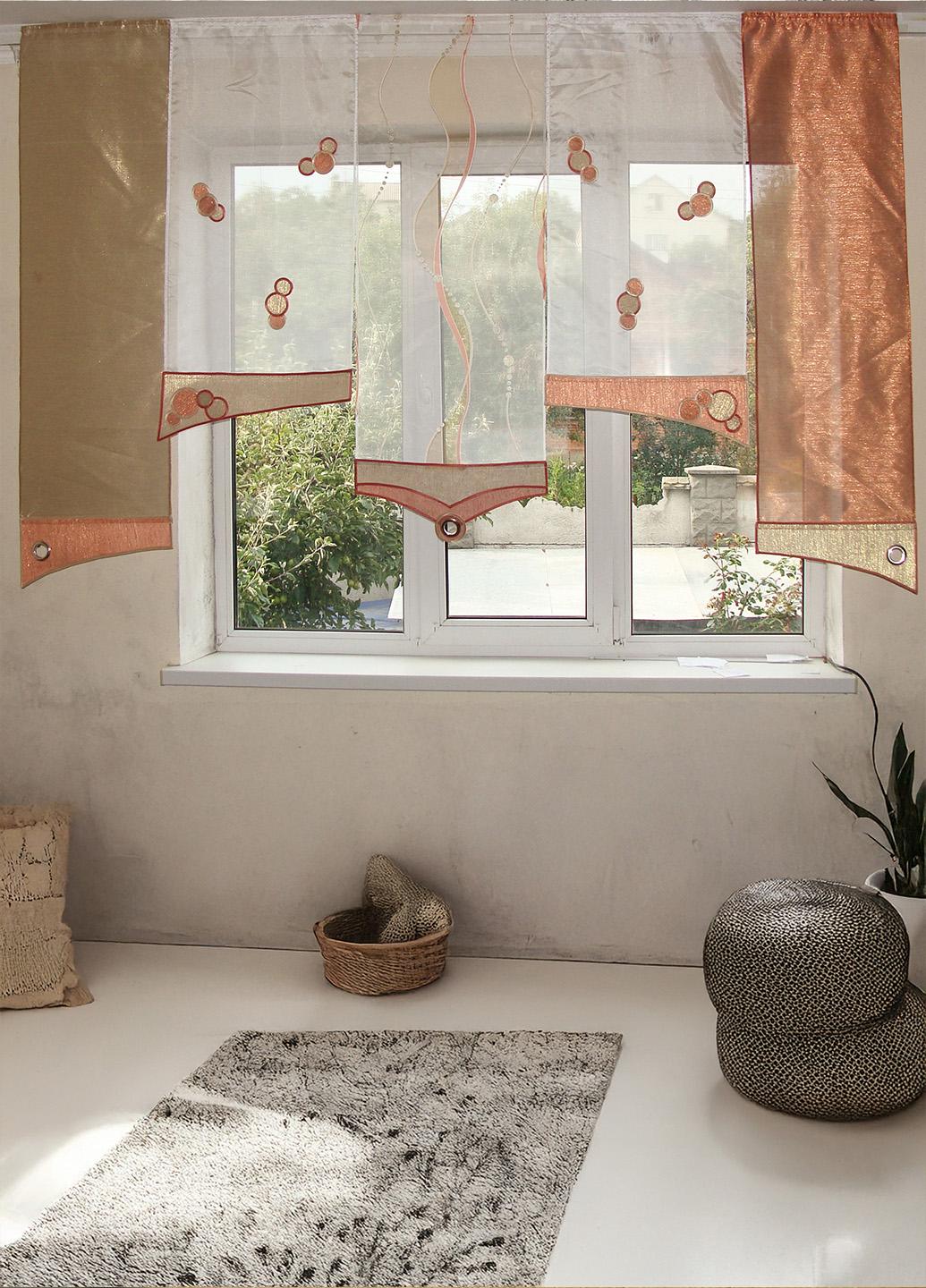 Комплект панельных занавесок Грация карниз 200 см 5 шт. Персиковый с золотистым (19_2п)