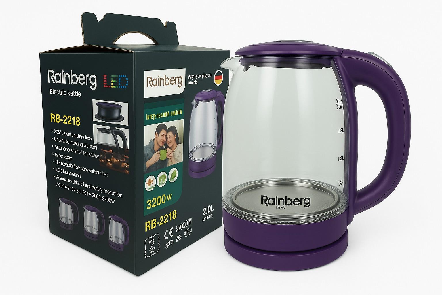 Электрочайник дисковый Rainberg RB-2218 стеклянный 3200 Вт 2 л Фиолетовый (ML-04613)