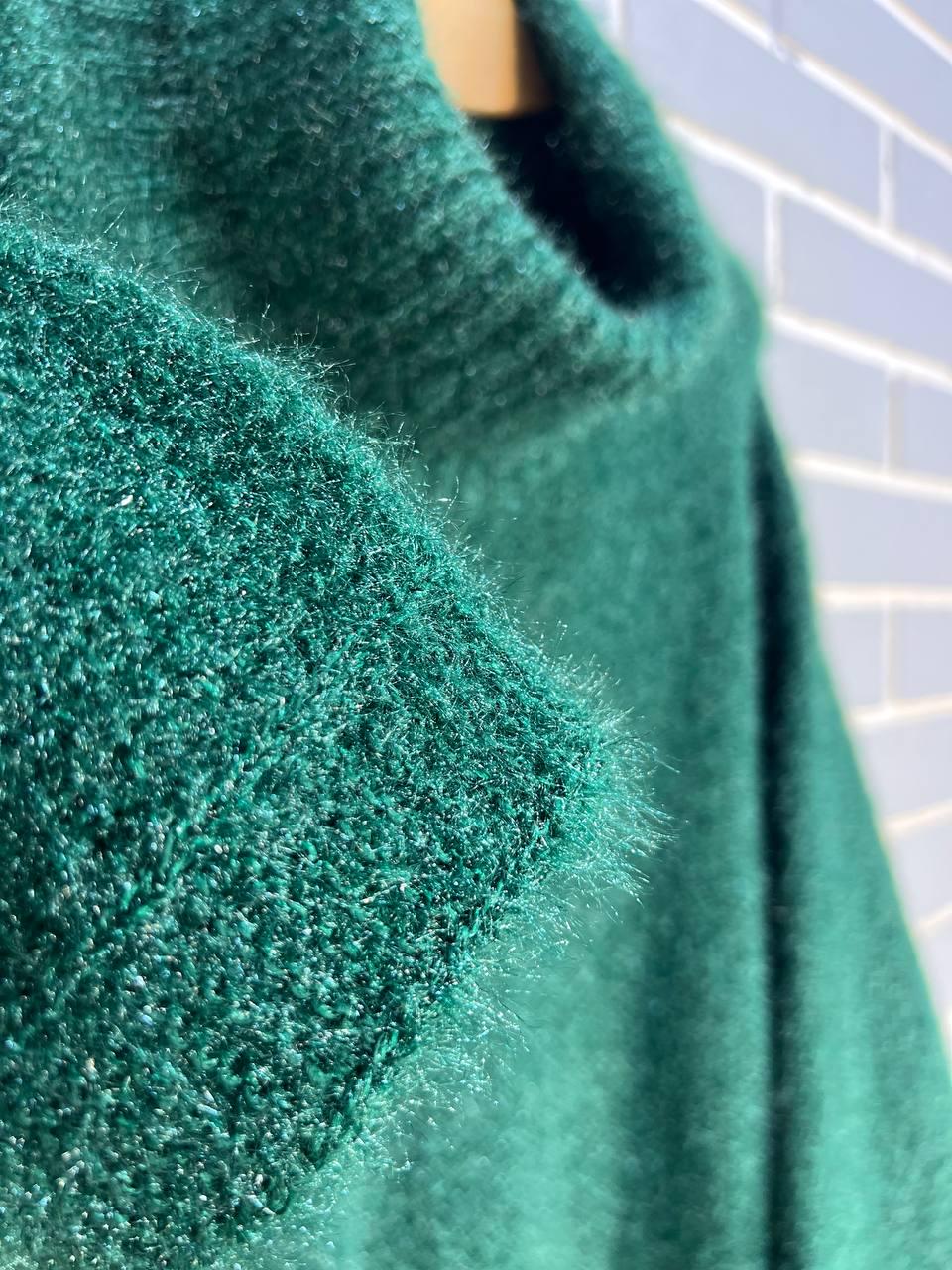 Светр жіночий MY FASHION 3267 павутинка оверсайз широкий комір хомут подовжений р. 44-48 Зелений (3115) - фото 3