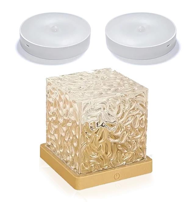 Проектор Куб с эффектом волны Dynamic с северным сиянием и 2 светильника с датчиком движения