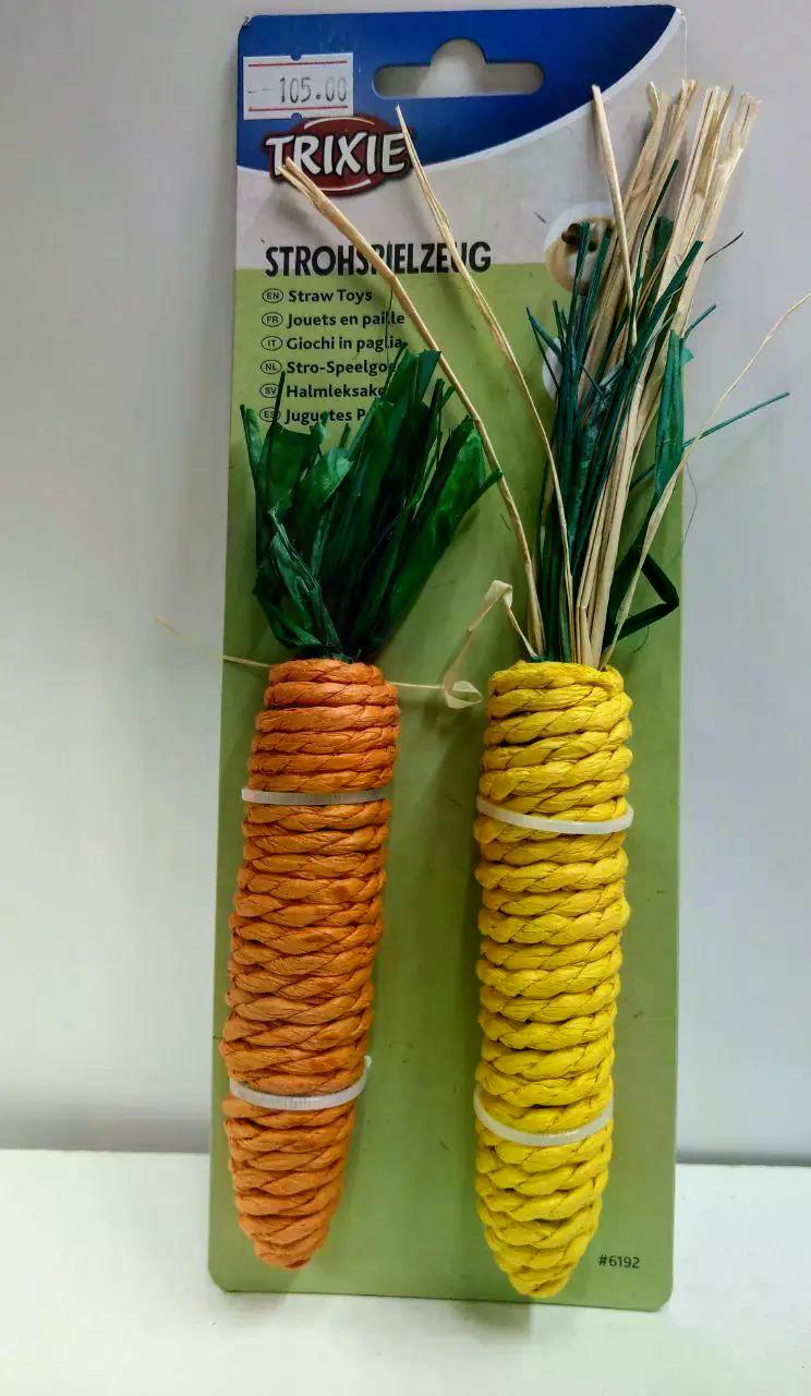 Игрушка Trixie для грызунов Морковь и кукуруза из сизаля натуральная жевательная для кроликов и грызунов 2 шт. 15 см