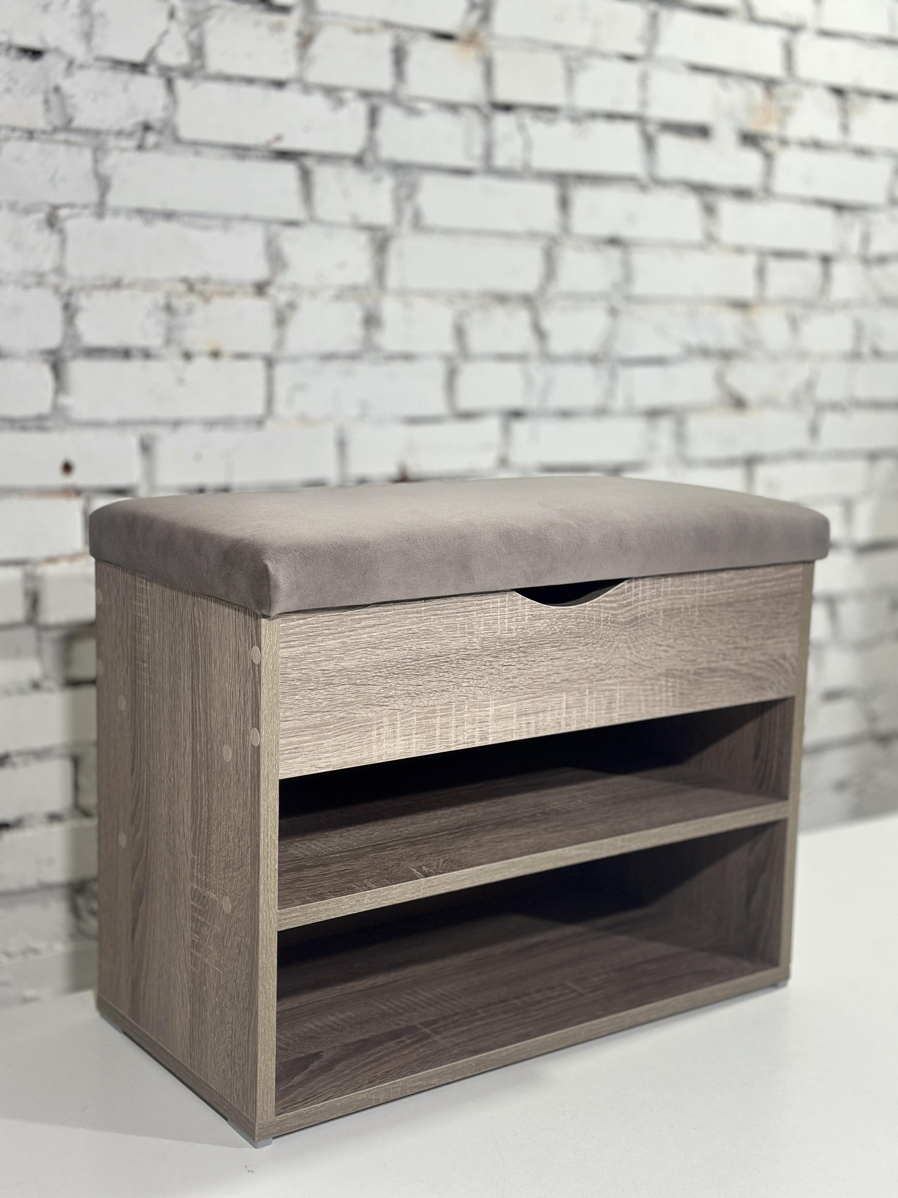 Тумба для обуви ДСП/ткань 30х60х45 см Сонома трюфель/Капучино - фото 1