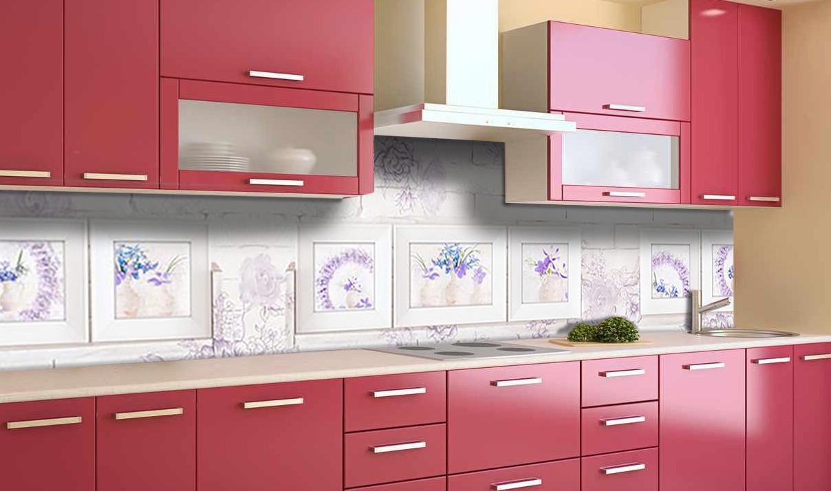 Кухонный фартук Прованс геометрия из самоклеющейся виниловой пленки 65х250 см Фиолетовый