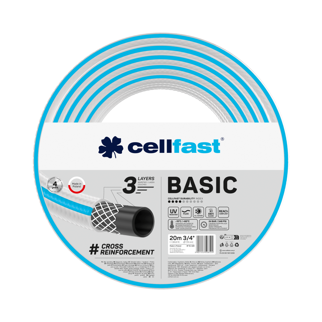 Поливочный шланг Cellfast BASIC TSV 3/4" 20 м прочный/износостойкий/легкий и гибкий для ежедневного полива