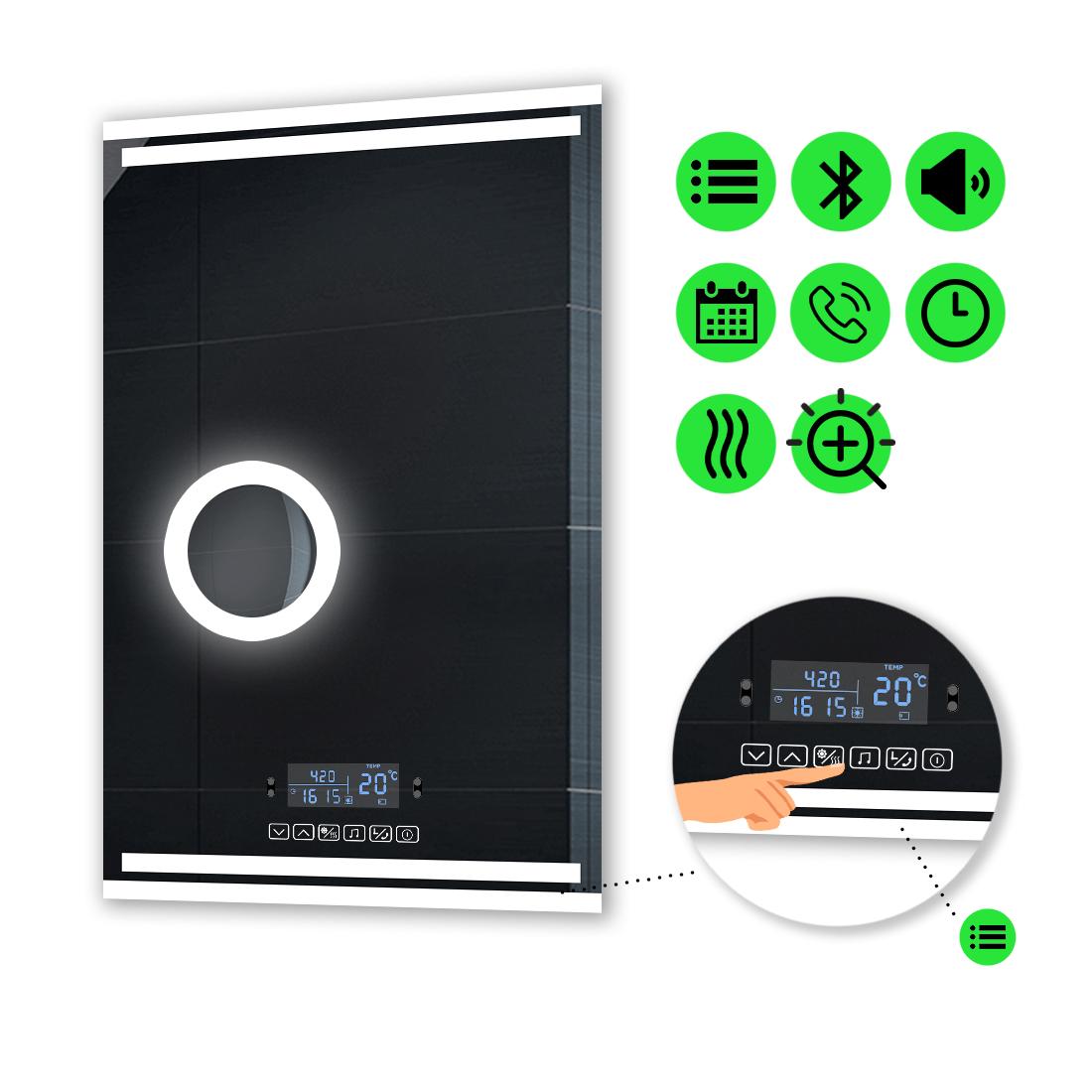 Зеркало с LED подсветкой Mirta с Smart-блоком/линзой с подсветкой и подогревом 90x60 см (Mirta45)