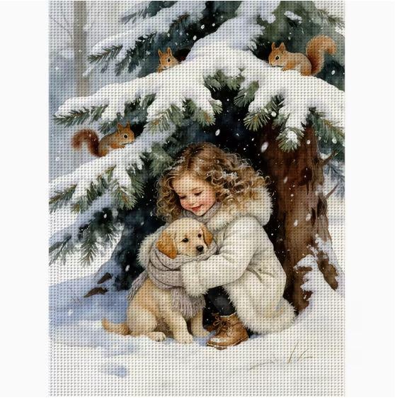 Набір для вишивання хрестиком ZUOANLF Друзі під засніженою ялинкою 14CT канва Аїда з нанесеним малюнком 30x40 см (2874796702)