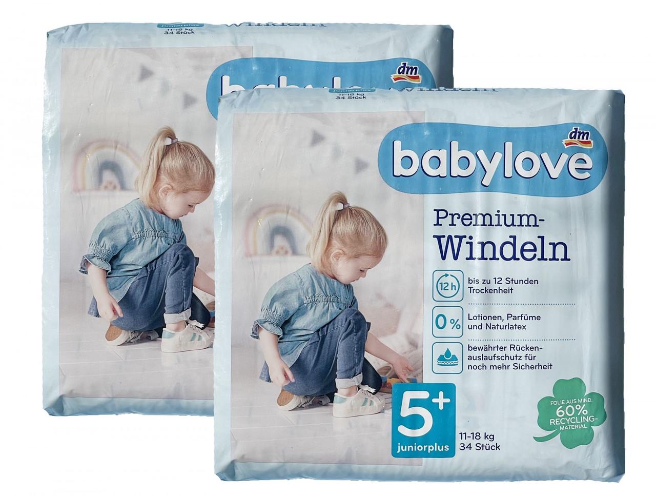 Підгузки дитячі одноразові Babylove Premium 5+ Junior Plus 11-18 кг 68 шт. (1891323219)
