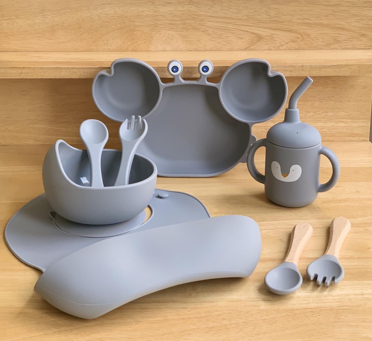 Набор силиконовой посуды для прикорма на присосках 6 пр. Серый (2570)