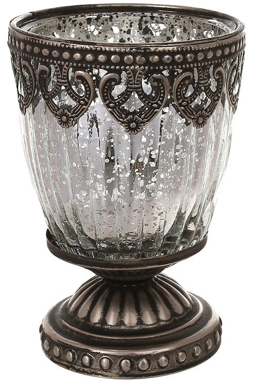 Свічник скляний Antique Cup 8,5 см Античне срібло