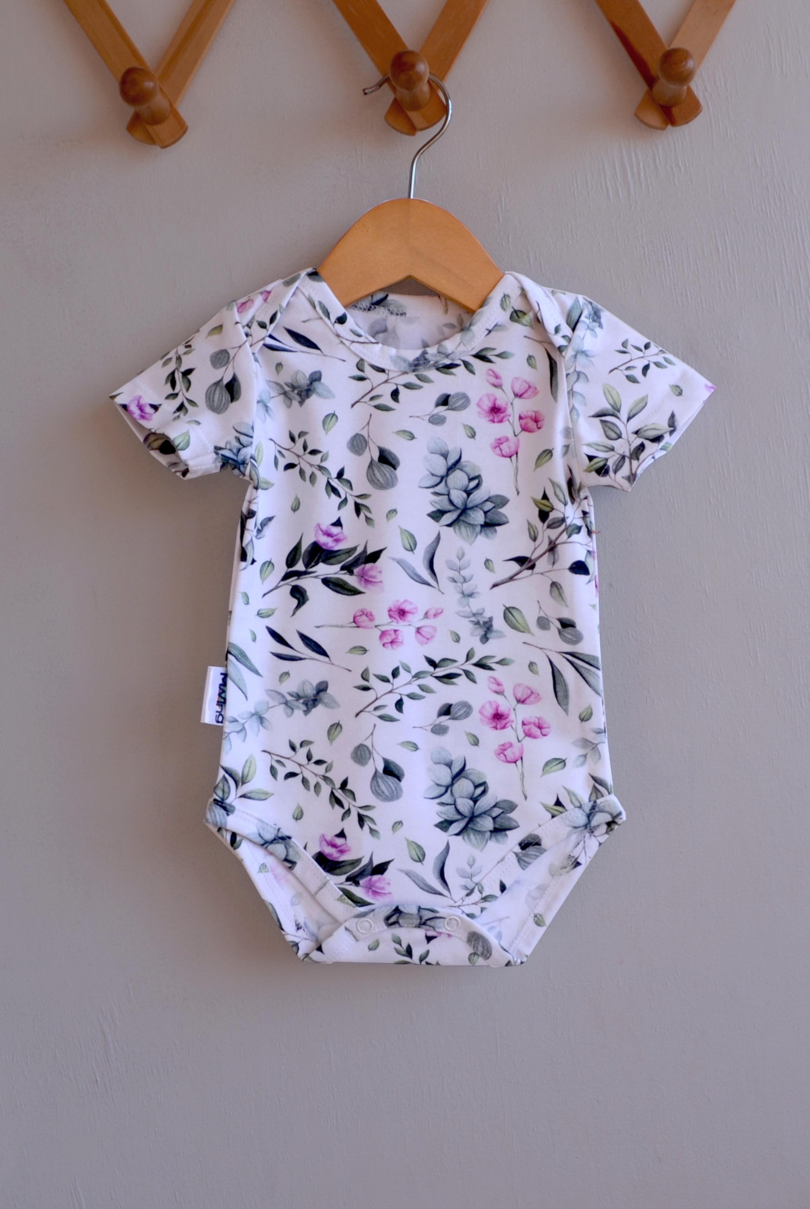 Боди детское для девочки Mwing Amazoniya 68 см Цветы на белом