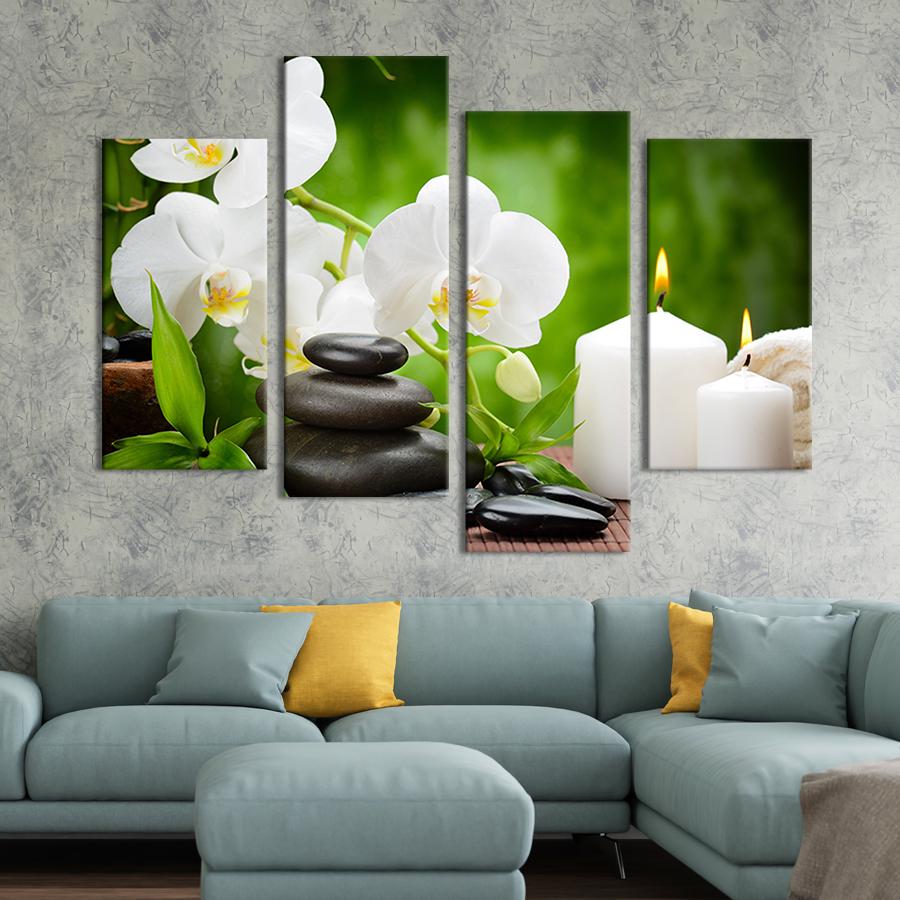 Картина модульная из 4 частей Две белые свечи и ветка орхидеи XL 149x106 см (67-42)