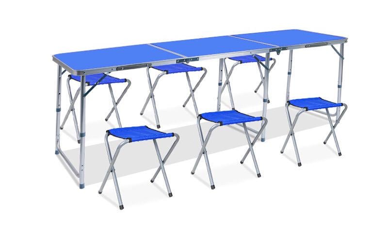 Раскладной туристический стол с 6-ю стульями 180х60 см Синий
