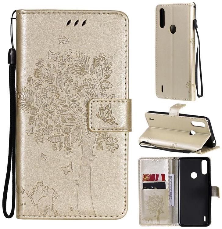 Чехол для Motorola E7 Power (рисунок кот и дерево) Gold (23765-2A)