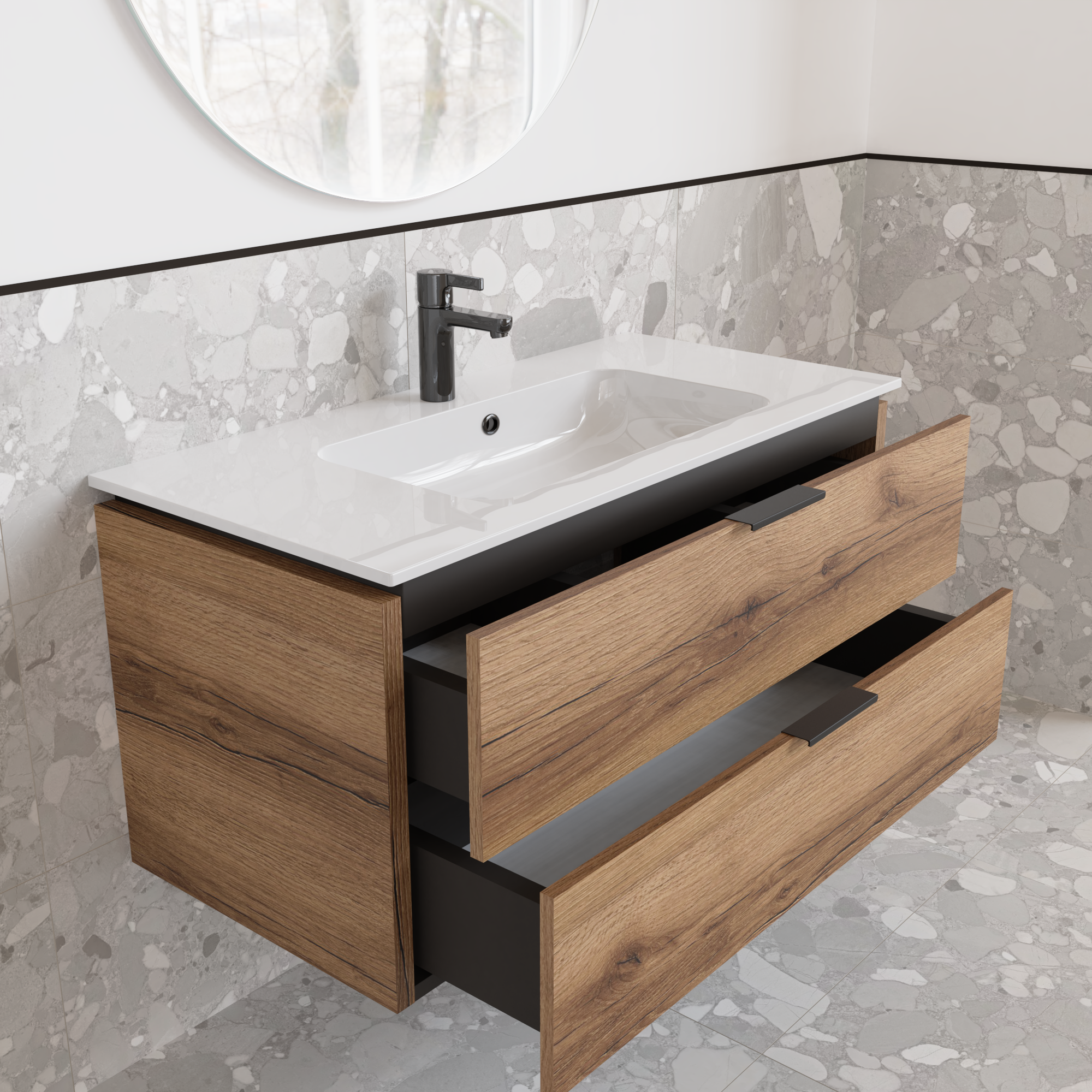 Тумба подвесная с раковиной MVK Vostok Icon 90 В2 900х450х530 мм Дуб темный (p290ko) - фото 3