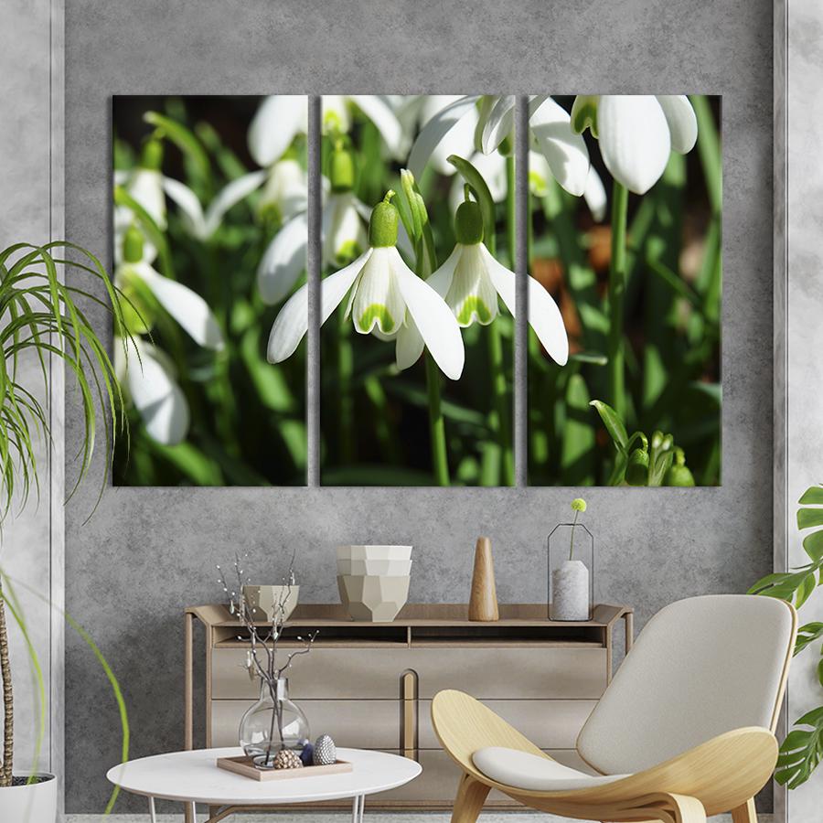 Картина на холсте триптих Белые подснежники 78x48 см (945-31)