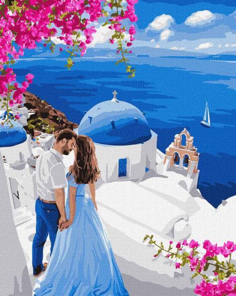 Картина по номерам Идейка Путешествие в Санторини 40х50 см в термопакете (KHO4794)