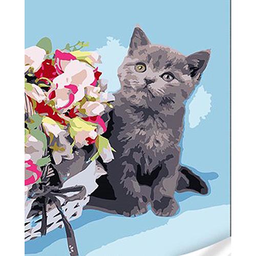 Картина по номерам Strateg Премиум Котик в ожидании с лаком и уровнем 30x40 см (Str-SS1075)